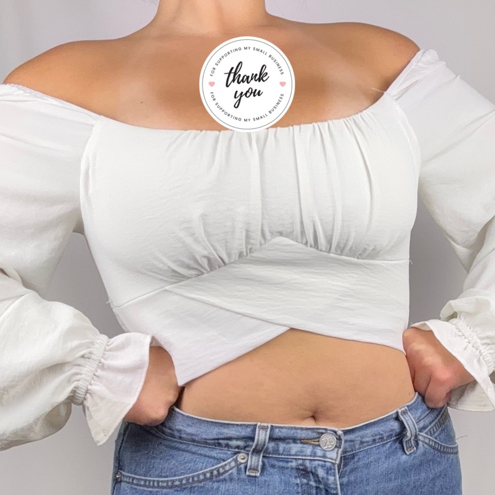 Altar'd State White Off-Shoulder Ruched Crop Blouse